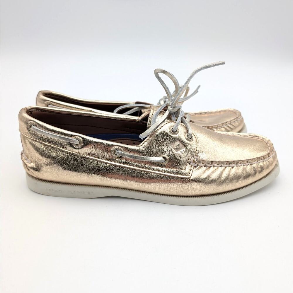 Sperry Authentic Original 2 Eye Boat Shoes Round Toe Women's Gold Size US8 EU39 - Picture 3 of 10